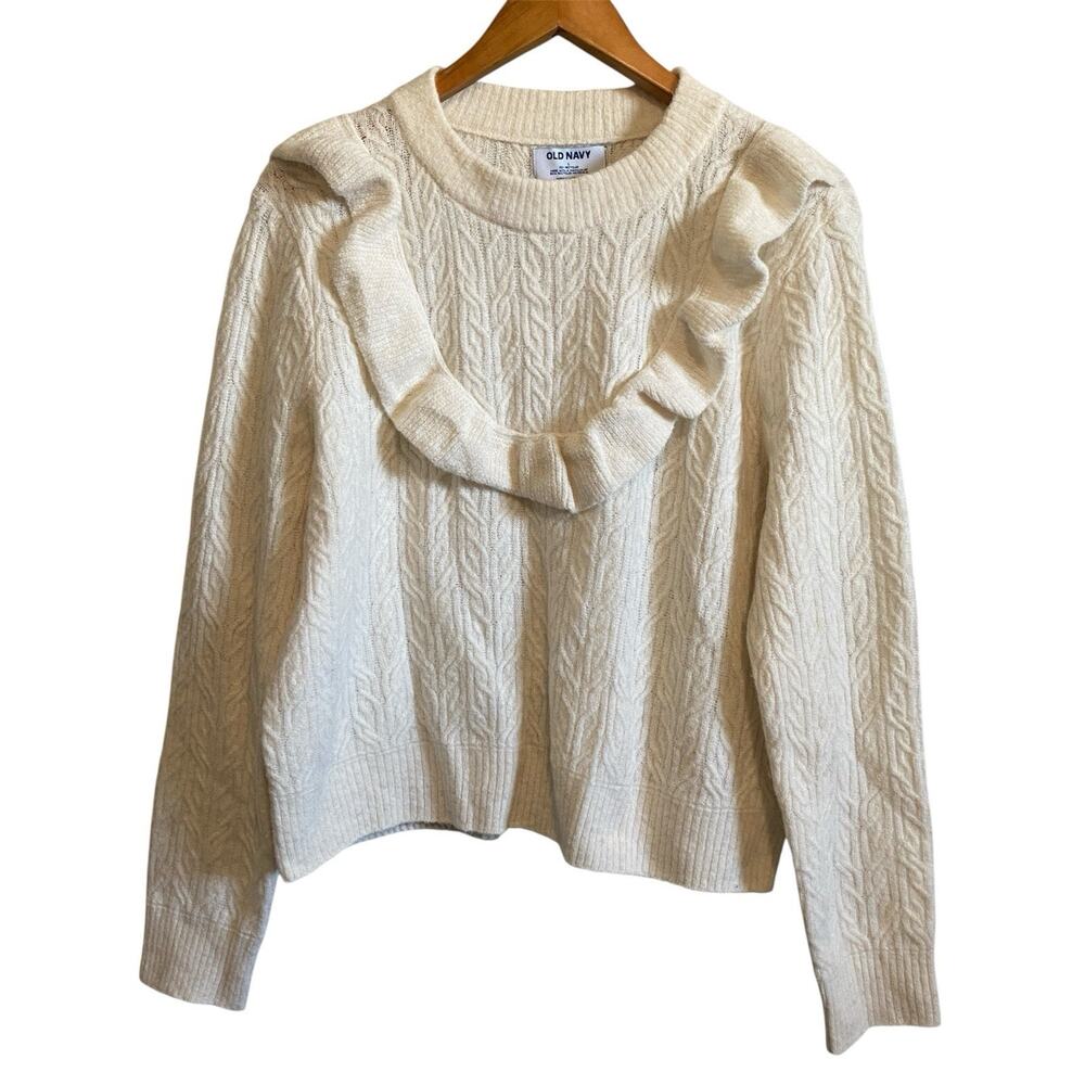 Old Navy Women’s Heather Ruffle Cable Knit Sweater Large NWT Cottage Relaxedwear